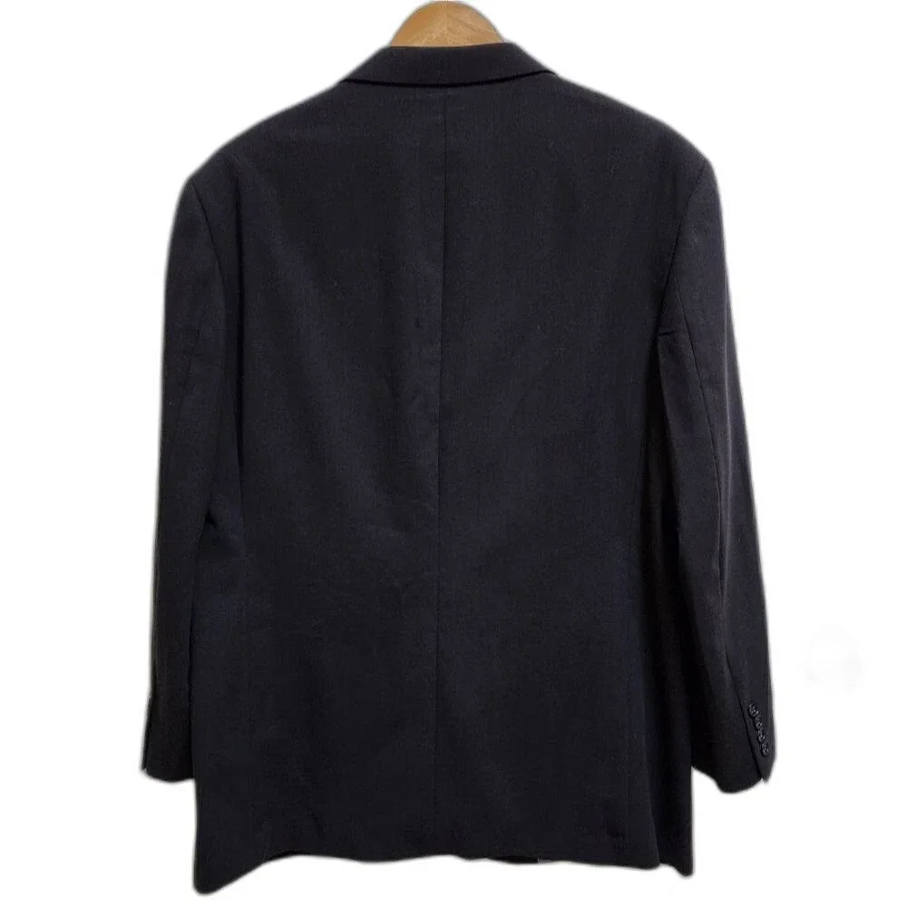 Montefino Uomo Blazer Mens 42R Black Merino Wool Super 120s Office Preppy Italy